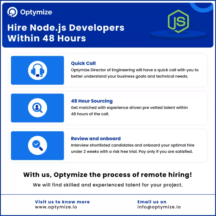Hire Dedicated Virtual Node.js Developers Within 48 Hours | Optymize 