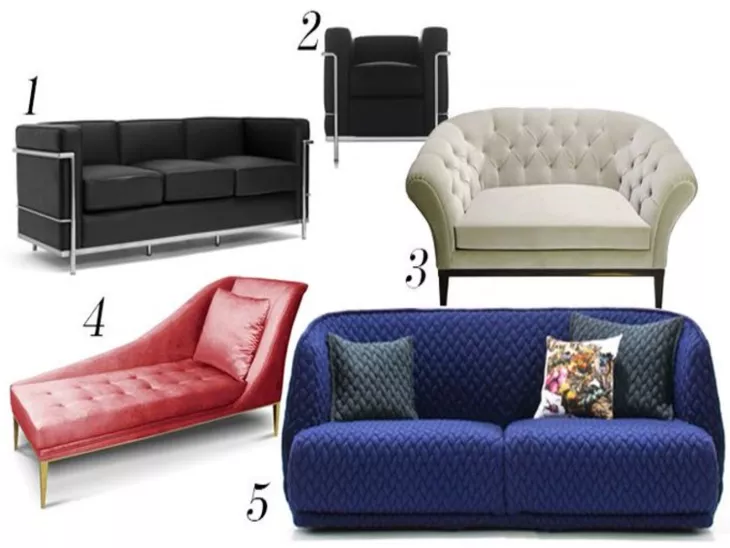 Different types of sofas and ottomans
