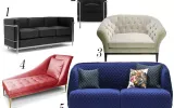 Different types of sofas and ottomans