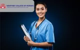 Nurse in a blue scrub wearing a stethoscope and holding a clipboard